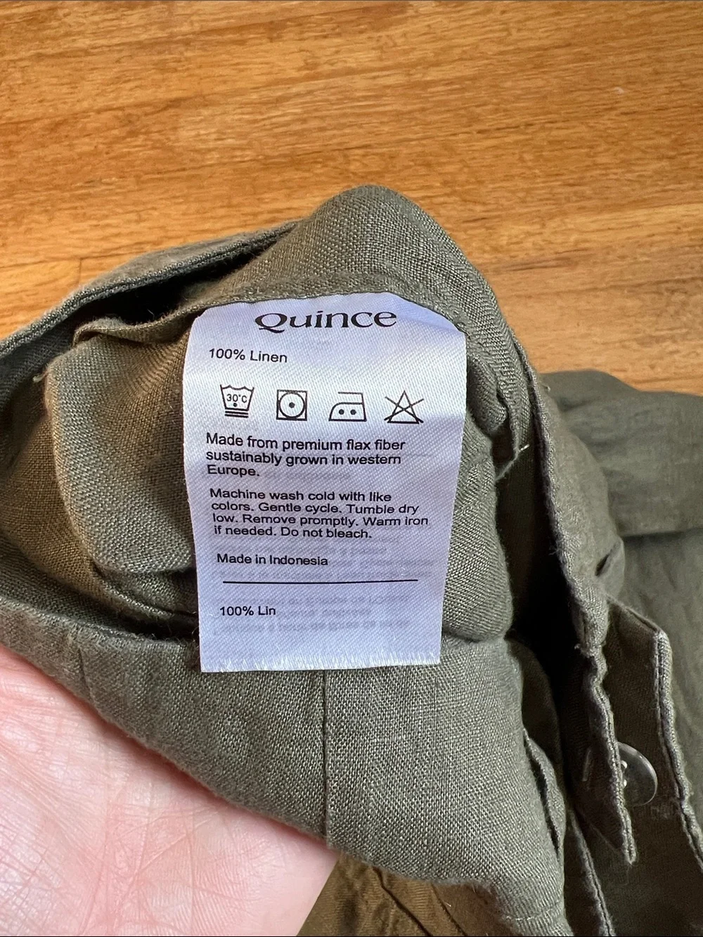 Quince 100% European Linen Patch Pocket Wide Leg Pants Olive Green size 4